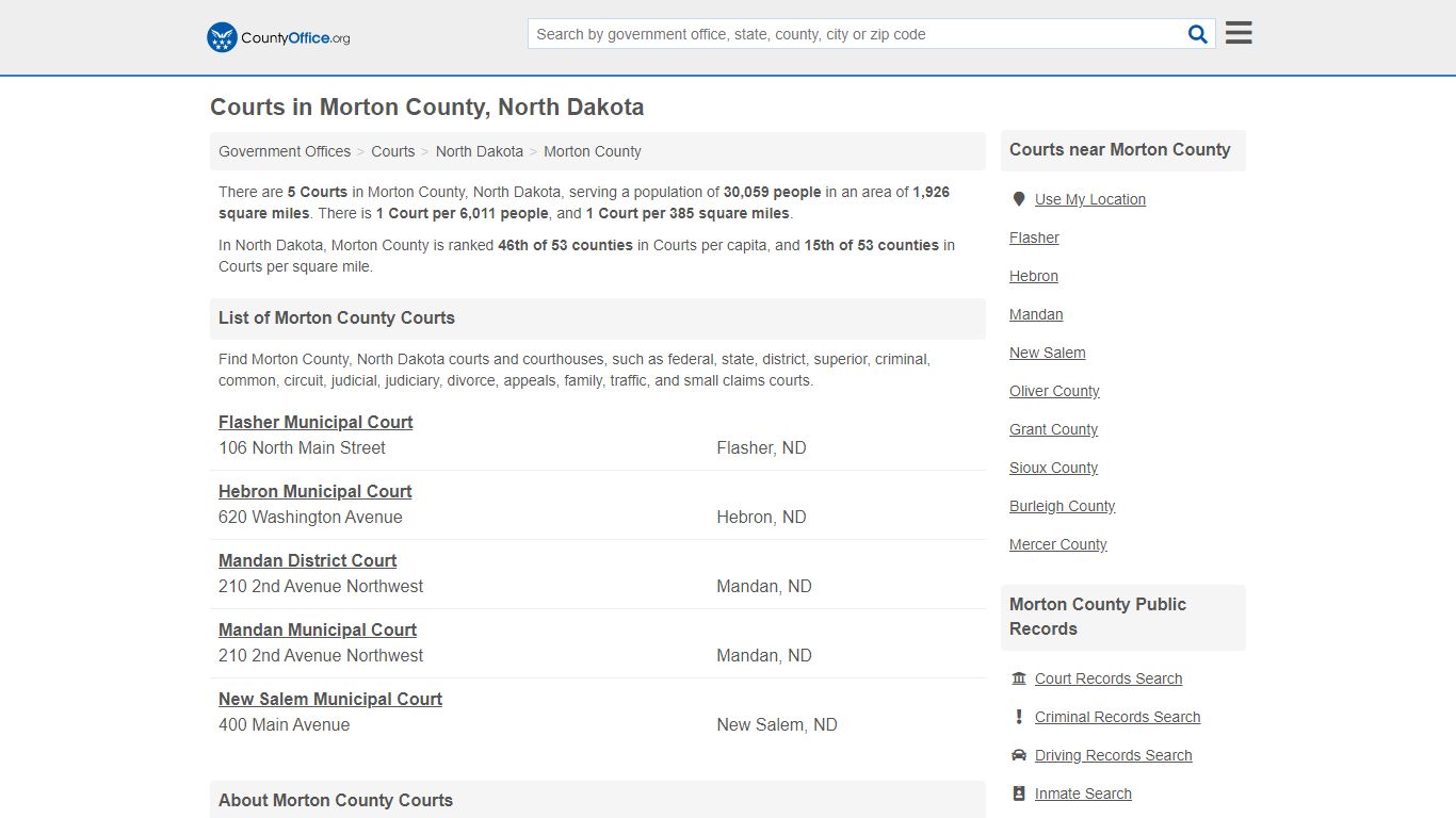 Courts - Morton County, ND (Court Records & Calendars)